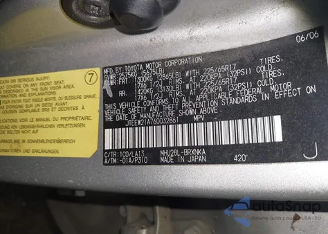 2006 Toyota Highlander Hybrid Limited V6 z USA, uszkodzony, nr VIN JTEEW21A760032861